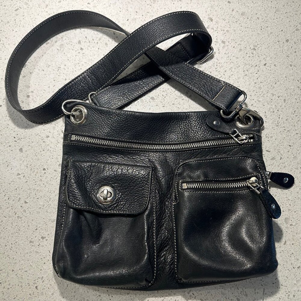 Roots Vintage Black Pebbled Leather Crossbody Bag
